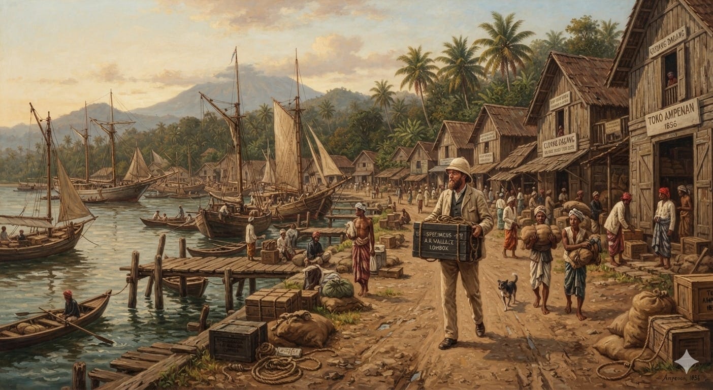 Rekonstruksi suasana Ampenan Lombok pada abad ke-19 saat Alfred Russel Wallace melakukan perjalanan.